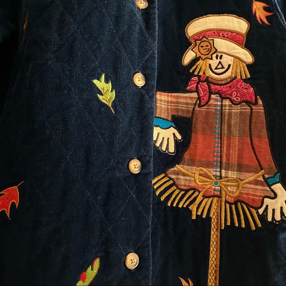 The Quacker Factory Quilted Corduroy Scarecrow FALL Embroidered Jacket - Picture 4 of 6